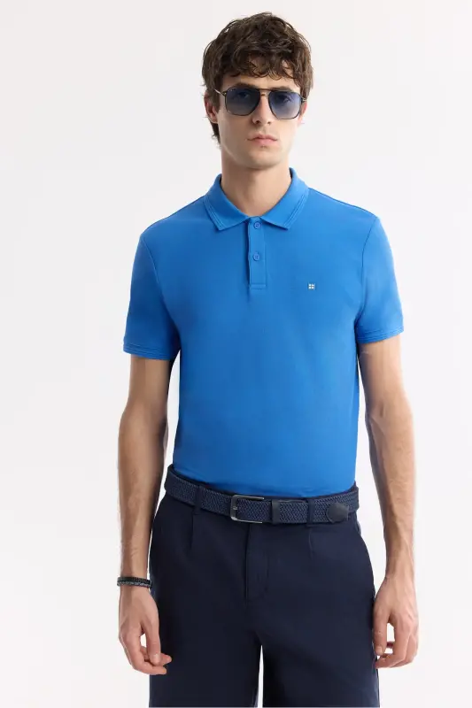 Men's Teal 100% Cotton Quick Dry Regular Fit Non-Wrinkle Polo Collar T-shirt B001032 - 7