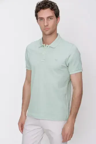Men's Teal Basic Plain 100% Cotton Slim Fit Short Sleeve Polo Neck T-Shirt 
