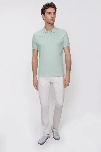 Men's Teal Basic Plain 100% Cotton Slim Fit Short Sleeve Polo Neck T-Shirt - 4