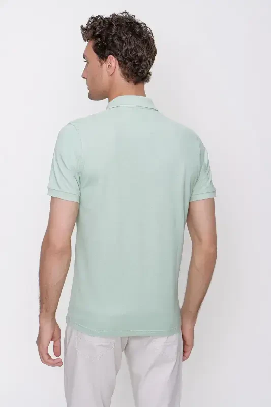 Men's Teal Basic Plain 100% Cotton Slim Fit Short Sleeve Polo Neck T-Shirt - 6