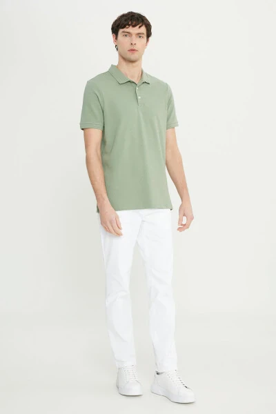 Men's Teal Cotton Slim Fit Narrow Cut Polo Collar Jacquard Flexible T-shirt - ALTINYILDIZ CLASSICS (1)