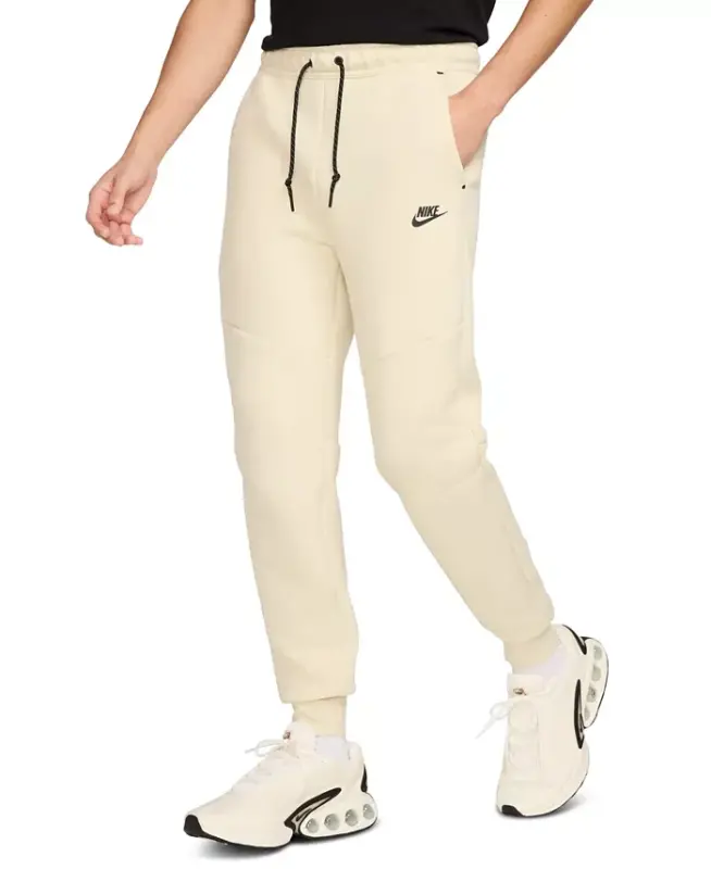 Men's Tech Fleece Drawstring Joggers Pants - Light Beige/Black - 1