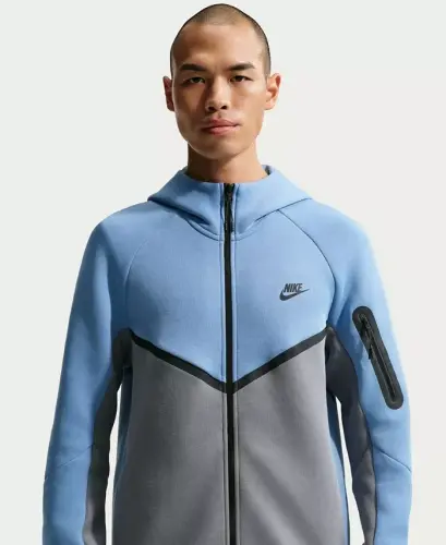 Men's Tech Fleece Full-Zip Windrunner Logo Hoodie - Work Blue/Cool Gray/Black - NIKE (1)