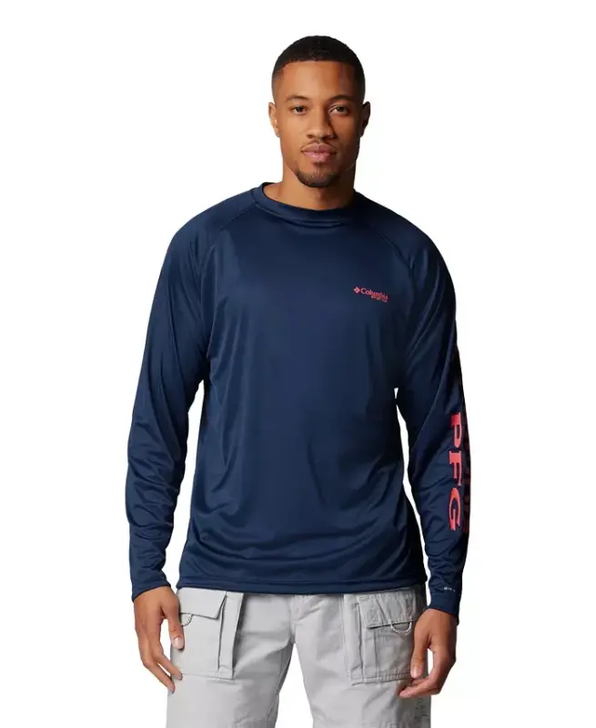 Men's Terminal Tackle Long-Sleeve T-Shirt - Collegiate Navy/Sunset Red Logo - 1