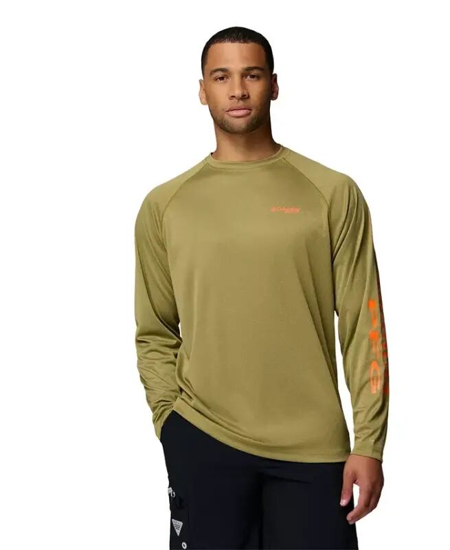 Men's Terminal Tackle Long-Sleeve T-Shirt - Grove Green Heather/Spark Orange Logo - Columbia