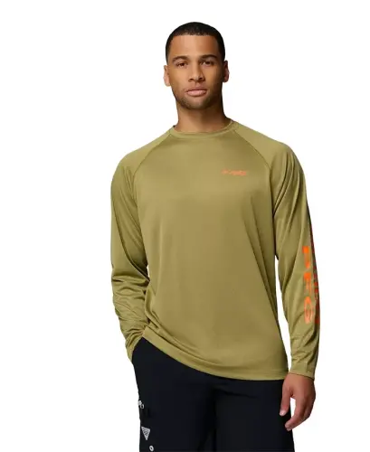Men's Terminal Tackle Long-Sleeve T-Shirt - Grove Green Heather/Spark Orange Logo 