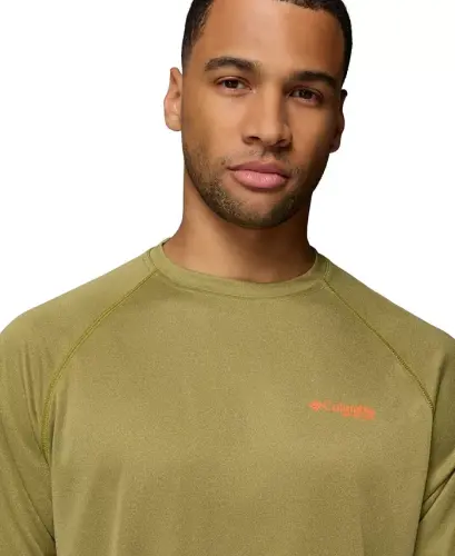 Men's Terminal Tackle Long-Sleeve T-Shirt - Grove Green Heather/Spark Orange Logo - 4