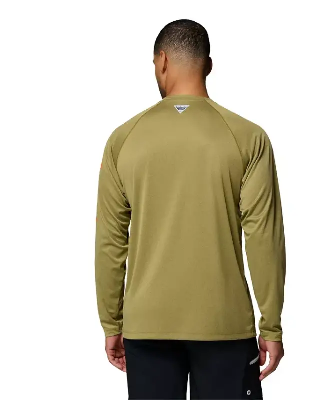 Men's Terminal Tackle Long-Sleeve T-Shirt - Grove Green Heather/Spark Orange Logo - 5