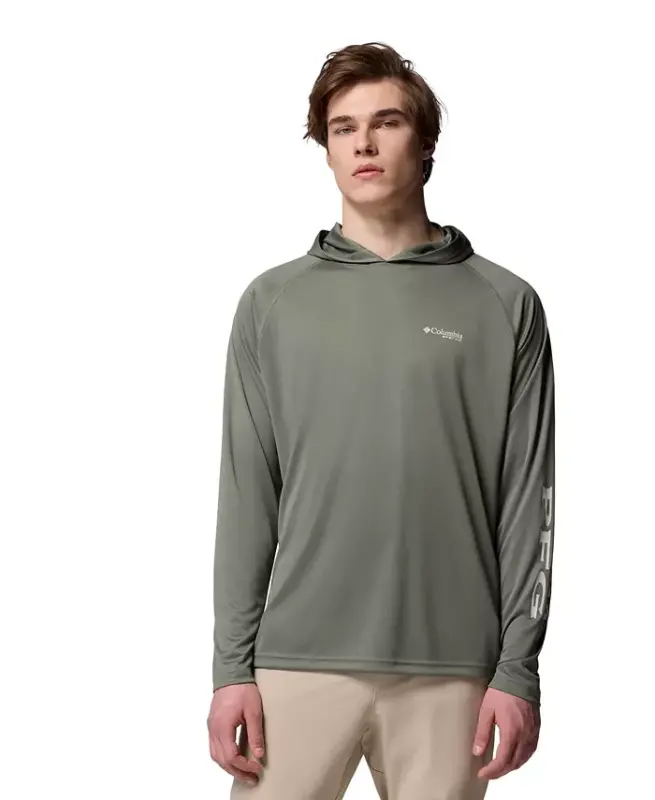 Men's Terminal Tackle UPF 50 Hoodie - Cypress, Dark stone logo - COLUMBIA