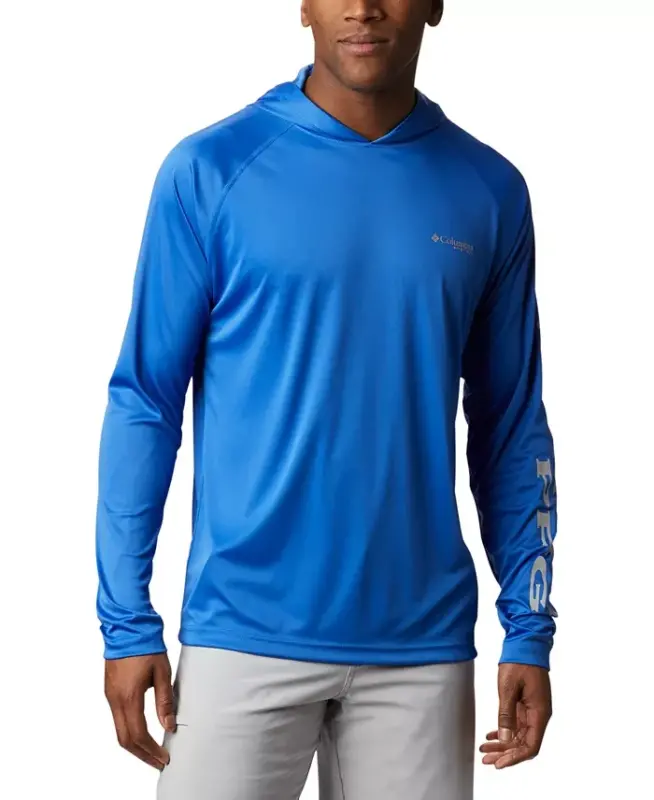 Men's Terminal Tackle UPF 50 Hoodie-Vivid Blue, Cool Grey Logo - COLUMBIA