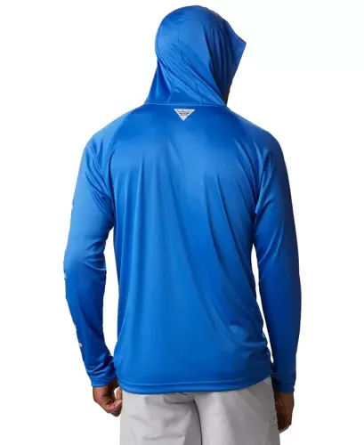 Men's Terminal Tackle UPF 50 Hoodie-Vivid Blue, Cool Grey Logo - 4