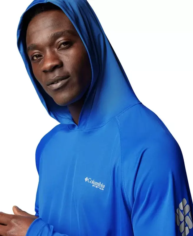 Men's Terminal Tackle UPF 50 Hoodie-Vivid Blue, Cool Grey Logo - 5