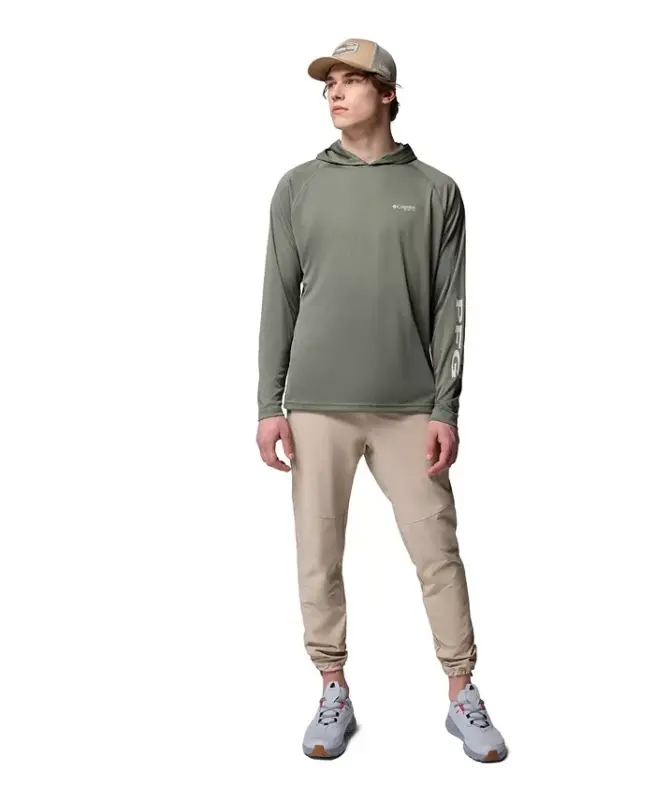 Men's Terminal Tackle UPF 50 Hoodie-Vivid Blue, Cool Grey Logo - 10