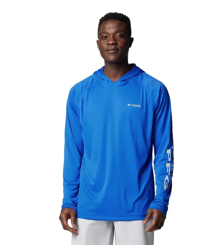 Men's Terminal Tackle UPF 50 Hoodie-Vivid Blue, Cool Grey Logo - 2
