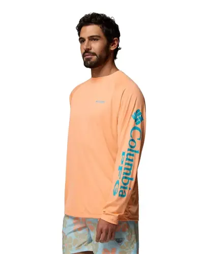 Men's Terminal Tackle Long-Sleeve T-Shirt - Bright Nectar/Ocean Teal Logo - 3