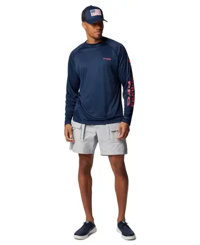 Men's Terminal Tackle UPF 50 Quick Dry Shirt - Collegiate Navy/Sunset Red Logo - 2