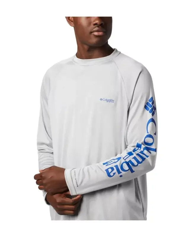 Men's Terminal Tackle UPF 50 Quick Dry Shirt - Cool Gray/Vivid Blue Logo - 2