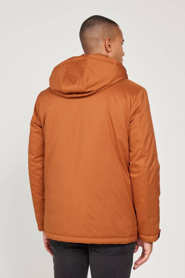 Men's Terracotta Standard Fit Regular Cut Detachable Hooded Coat - 7