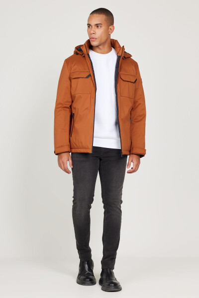 Men's Terracotta Standard Fit Regular Cut Detachable Hooded Coat - ALTINYILDIZ CLASSICS (1)