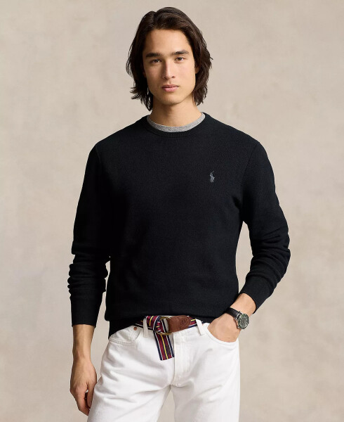 Men's Textured Cotton Crewneck Sweater Black - 1