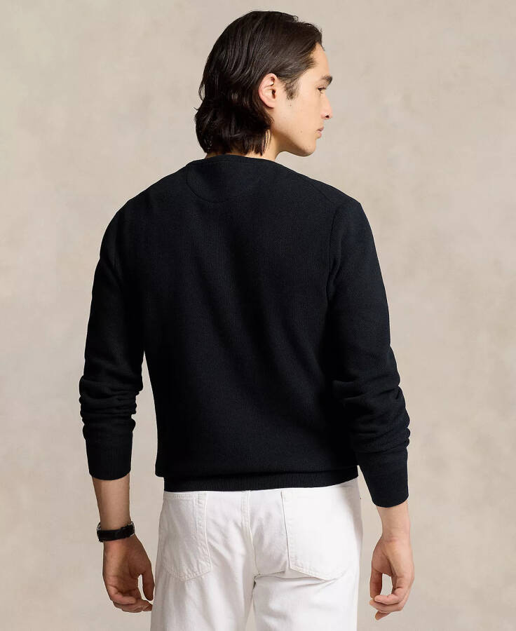 Men's Textured Cotton Crewneck Sweater Black - 2