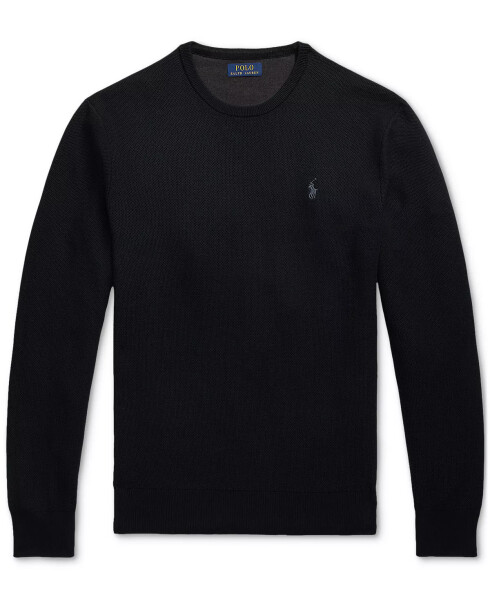 Men's Textured Cotton Crewneck Sweater Black - 5