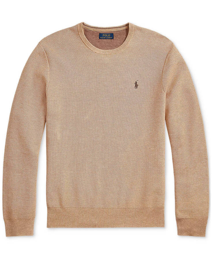 Men's Textured Cotton Crewneck Sweater Brown - 5