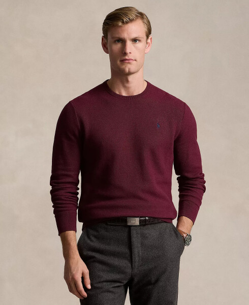 Men's Textured Cotton Crewneck Sweater Red - 1