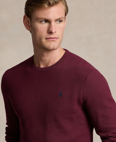 Men's Textured Cotton Crewneck Sweater Red - 3