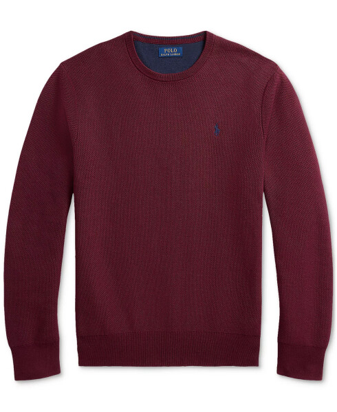 Men's Textured Cotton Crewneck Sweater Red - 5