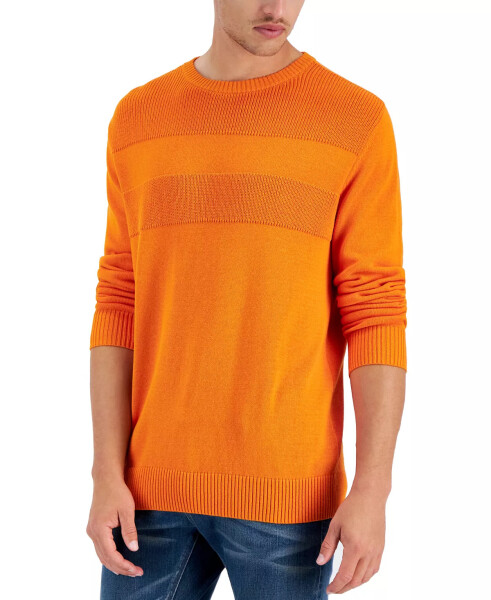 Men's Textured Cotton Sweater, Created for Modazone - Campfire Orange - 1