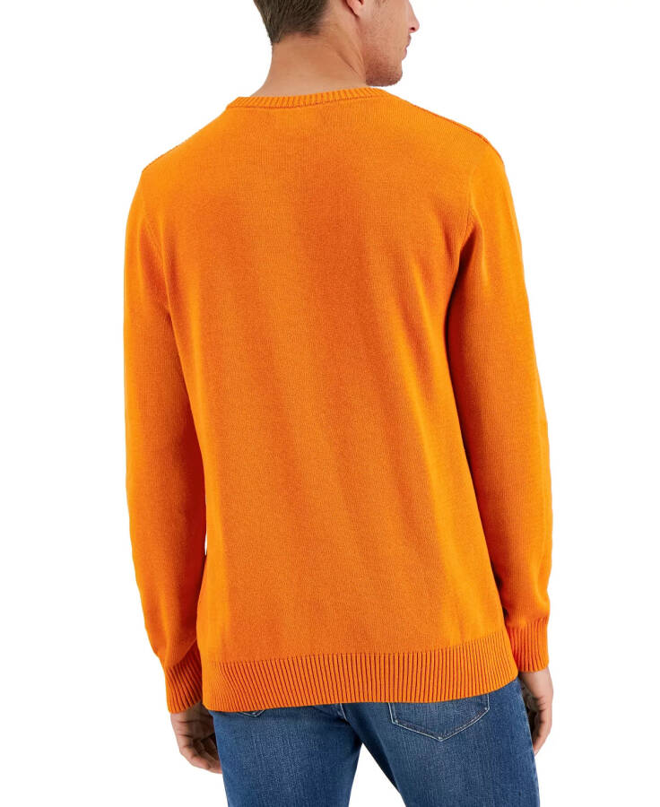 Men's Textured Cotton Sweater, Created for Modazone - Campfire Orange - 2