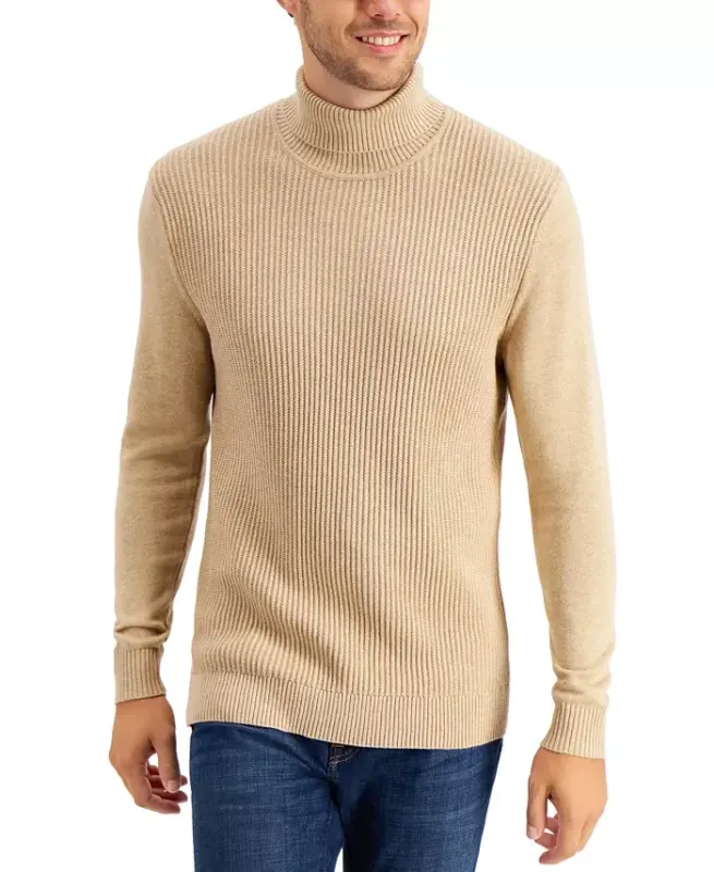 Men's Textured Cotton Turtleneck Sweater, Created for Modazone - 1