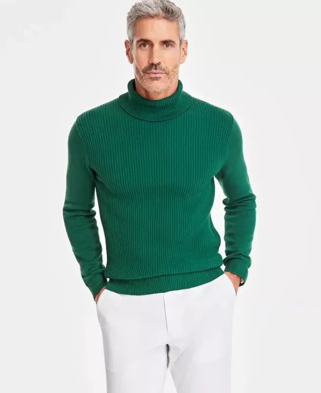 Men's Textured Cotton Turtleneck Sweater, Created for Modazone - Bonsai - 1