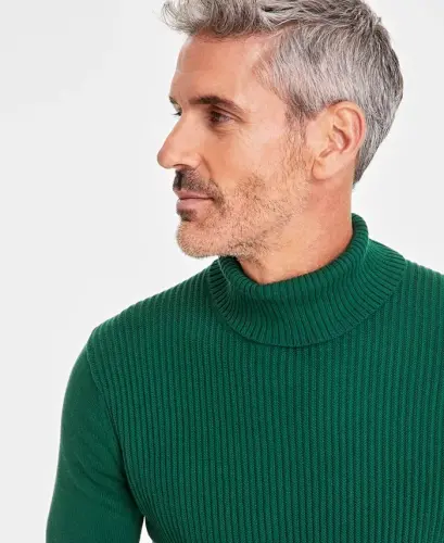 Men's Textured Cotton Turtleneck Sweater, Created for Modazone - Bonsai - CLUB ROOM (1)