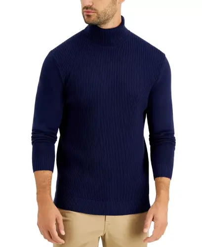 Men's Textured Cotton Turtleneck Sweater, Created for Modazone - Navy Blue - CLUB ROOM (1)