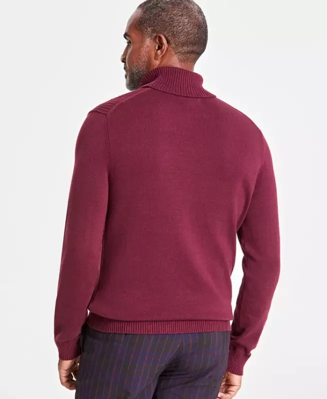 Men's Textured Cotton Turtleneck Sweater, Created for Modazone - Red Plum - 2