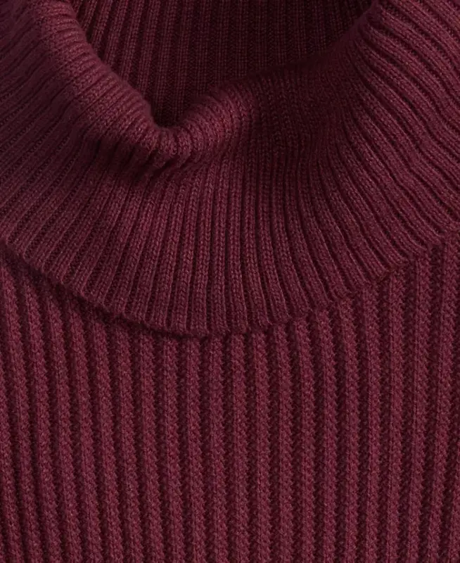 Men's Textured Cotton Turtleneck Sweater, Created for Modazone - Red Plum - 3