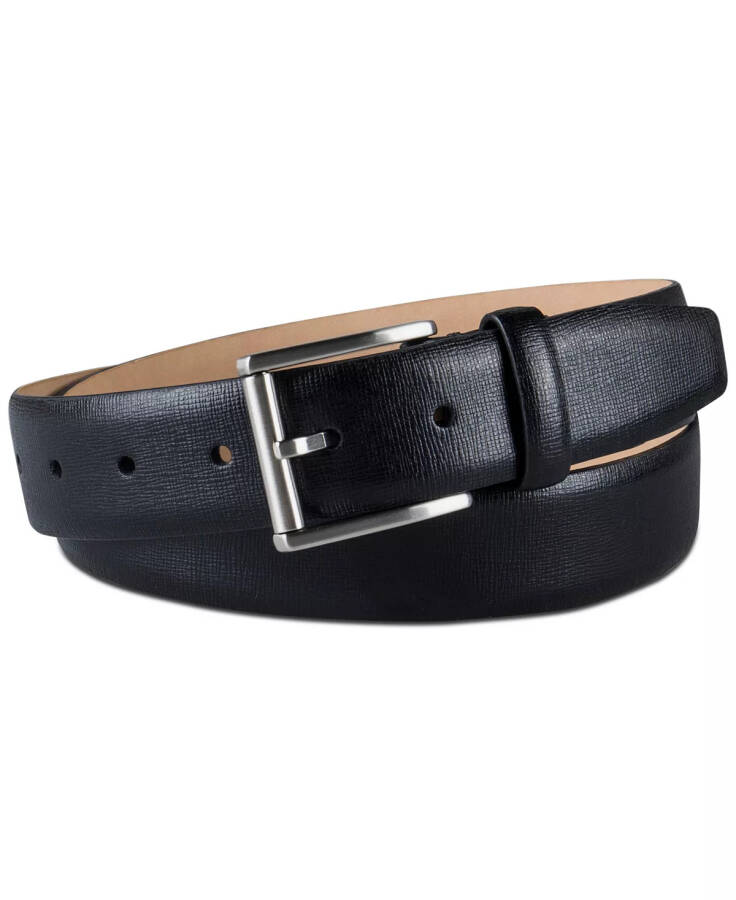 Men’s Textured Leather Roller Bar Buckle Belt Black - 1