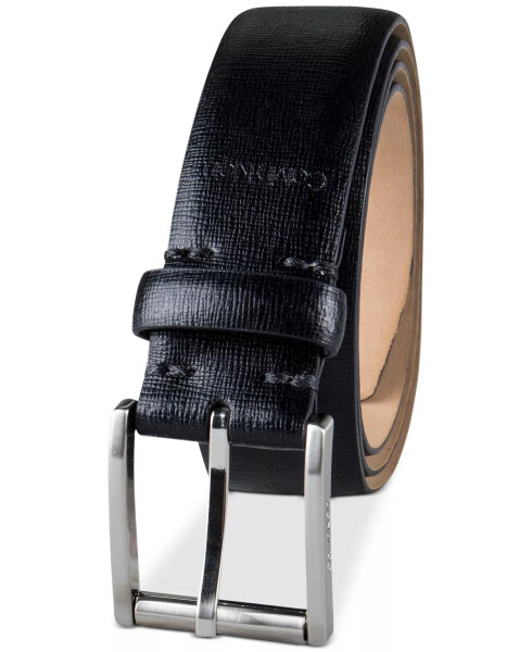 Men’s Textured Leather Roller Bar Buckle Belt Black - 2