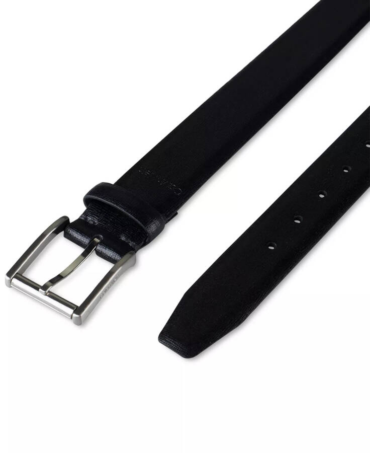 Men’s Textured Leather Roller Bar Buckle Belt Black - 4