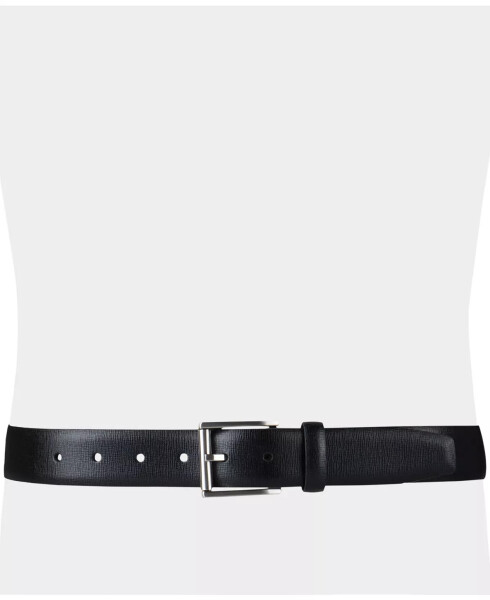 Men’s Textured Leather Roller Bar Buckle Belt Black - 5