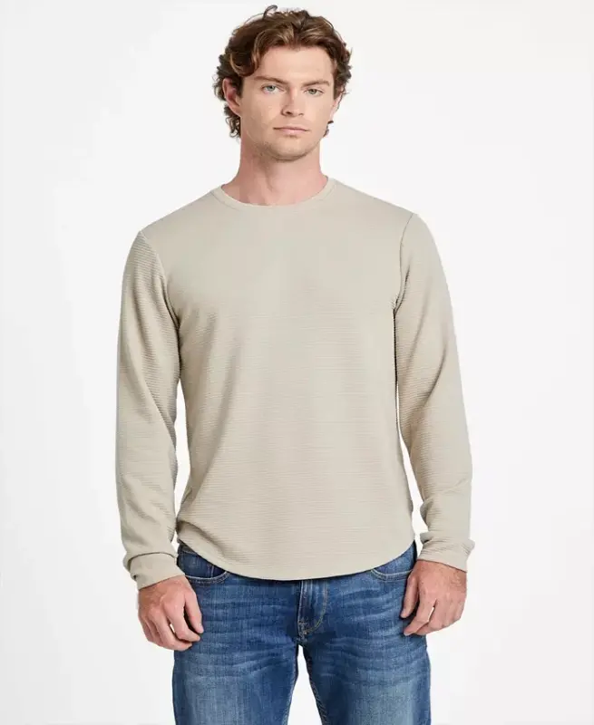 Men's Textured Long-Sleeve T-Shirt - Pasedena Stone - GUESS