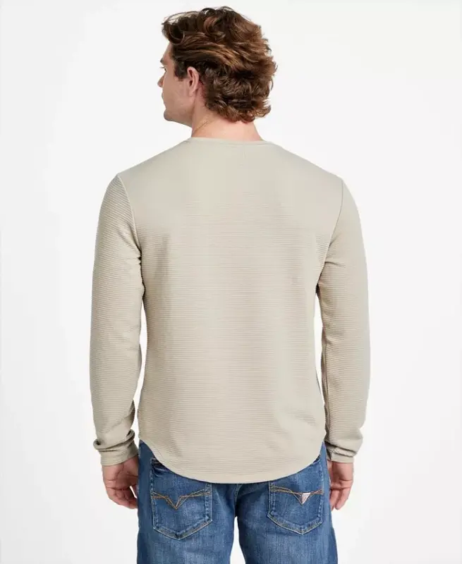 Men's Textured Long-Sleeve T-Shirt - Pasedena Stone - 3