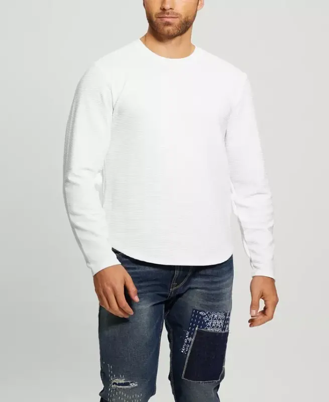 Men's Textured Long-Sleeve T-Shirt - Pure White - 1