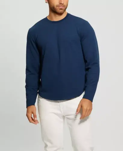 Men's Textured Long-Sleeve T-shirt-Silk Blue - 1