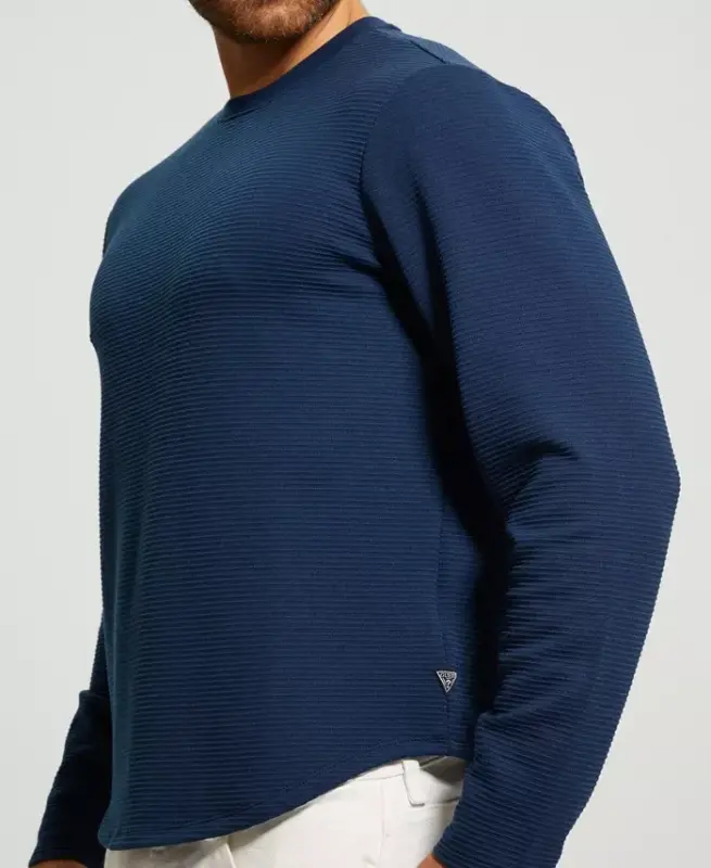 Men's Textured Long-Sleeve T-Shirt - Silk Blue - 3