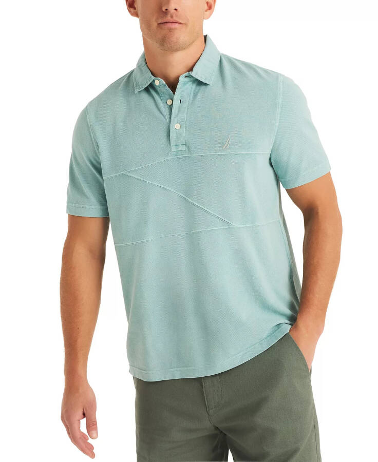 Men's Textured Pieced Piqué Short Sleeve Polo Shirt Nile Blue - 1