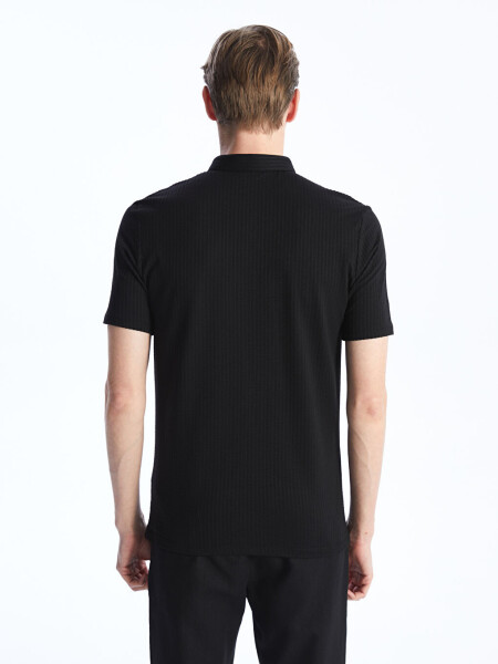 Men's Textured Short Sleeve T-Shirt with Bicycle Collar - 5