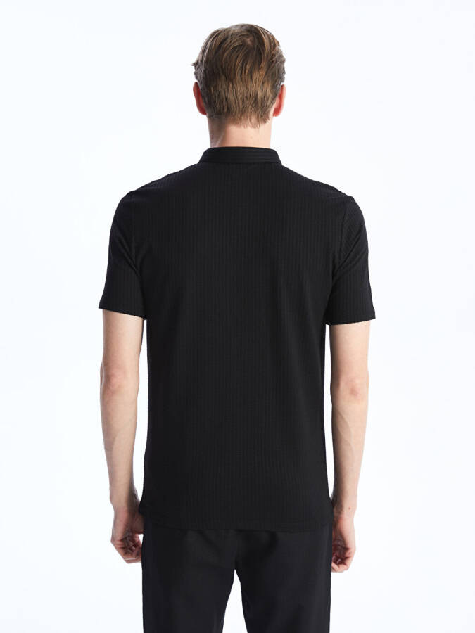 Men's Textured Short Sleeve T-Shirt with Bicycle Collar - 5